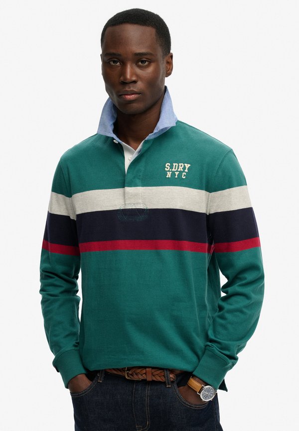 Superdry & Co VINTAGE CHESTBAND RUGBY - Polo shirt - pacific green chestband stripe