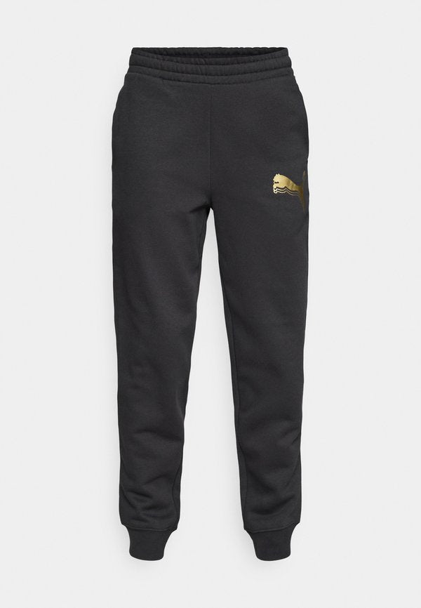 Puma SWEATPANTS - Tracksuit bottoms - black/metallic gold-coloured