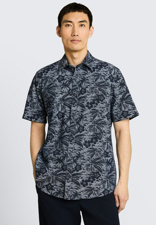 TOM TAILOR TOM TAILOR BLUSEN & SHIRTS REGULAR FIT KURZARMHEMD MIT MUSTER - Shirt - navy palm hibiscus design