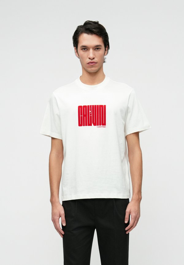 Calvin Klein MAZE GRAPH - Print T-shirt - white greige