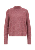 Langärmliger Pullover in staubigem Rosa mit hohem Kragen und silbernen Paillettenverzierungen, gerippten Bündchen und Saum.