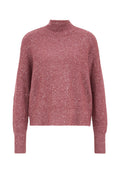 Langärmliger Pullover in staubigem Rosa mit hohem Kragen und silbernen Paillettenverzierungen, gerippten Bündchen und Saum.