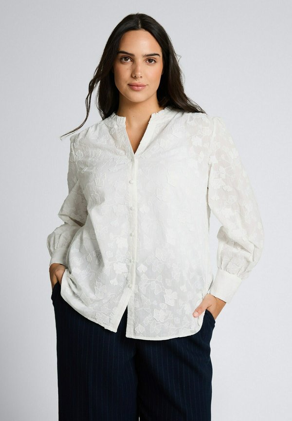 TOM TAILOR PLUS SIZE - LOOSE FIT MIT STICKEREI - Button-down blouse - white