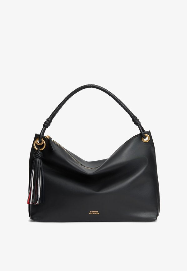 Tommy Hilfiger SIGNATURE TASSEL LEATHER SHOULDER BAG - Handbag - black