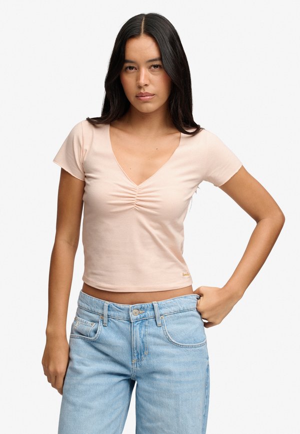 Superdry & Co SUPERDRY GATHERED V-NECK CROP T-SHIRT.. - Print T-shirt - rose blush pink