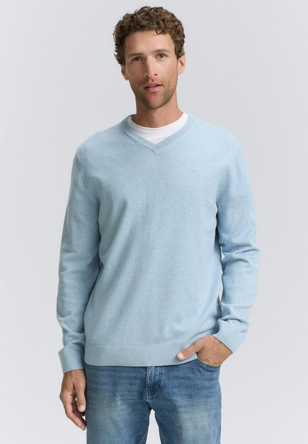 TOM TAILOR PULLOVER MIT V-AUSSCHNITT - Jumper - light metal blue melange