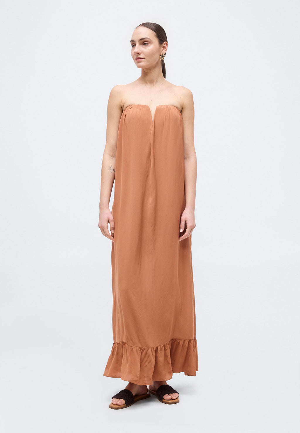 ADRIANA DEGREAS SOLID STRAPLESS LONG DRESS