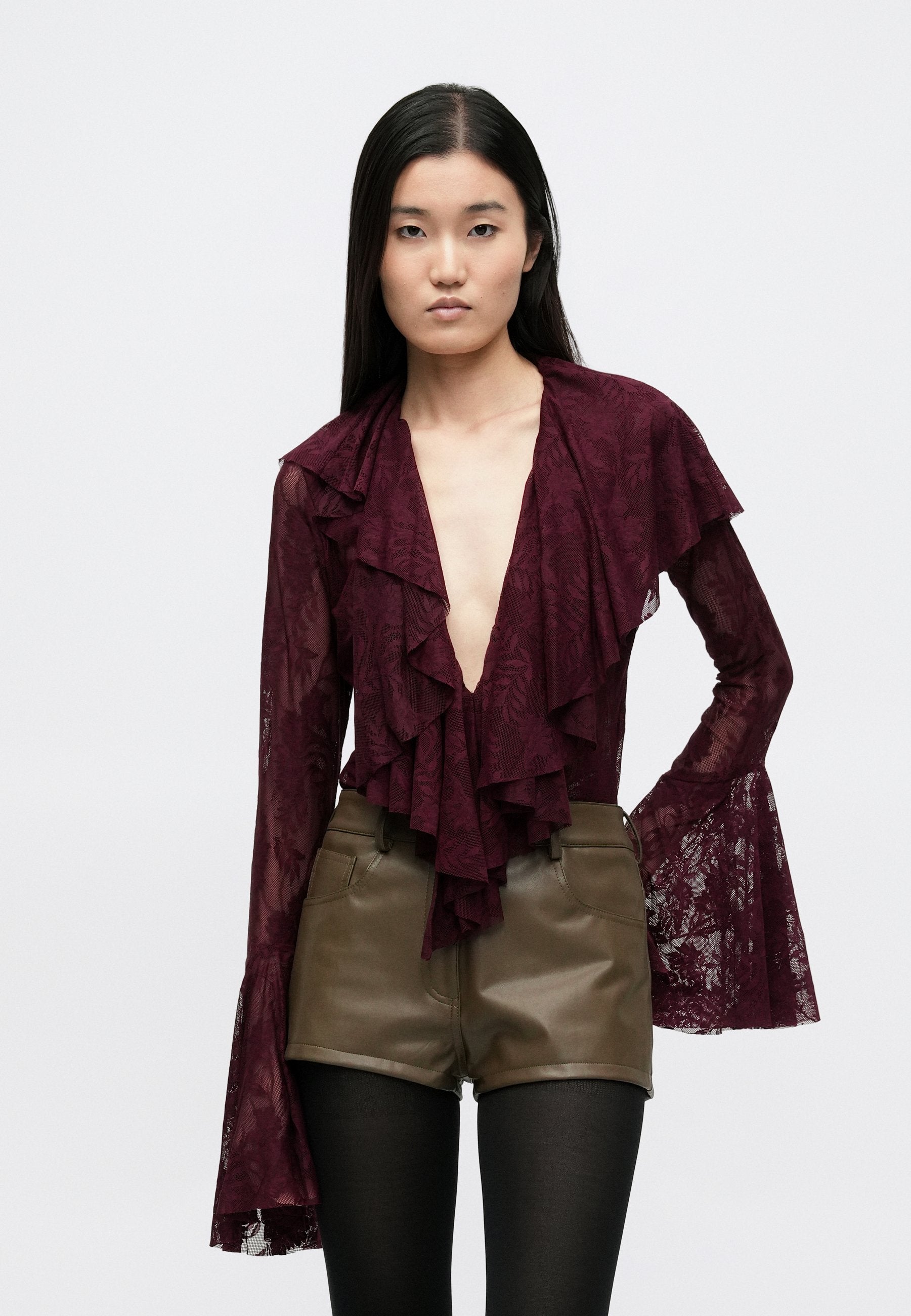 Norma Kamali LONG SLEEVE RUFFLE