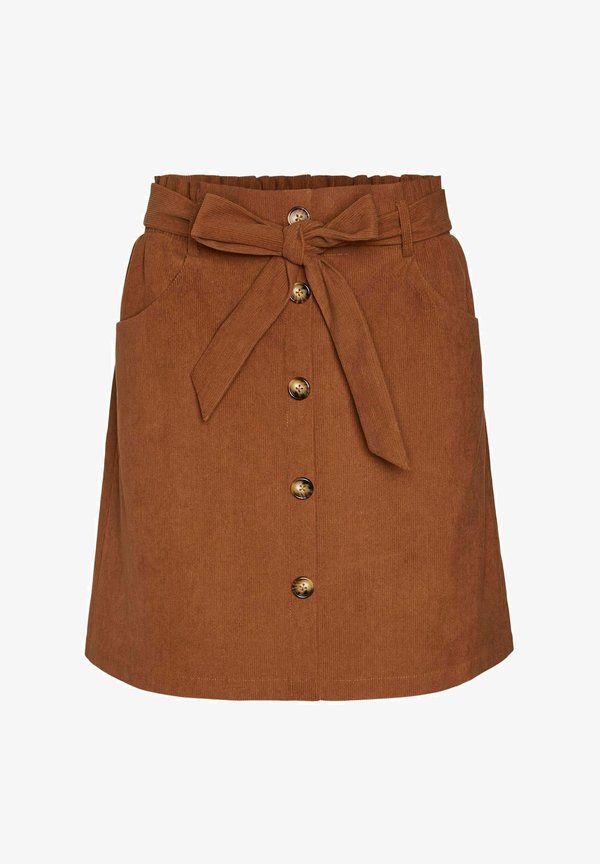 Vero Moda Curve VMCVILJA High waist Short Corduroy - A-line skirt - tobacco brown