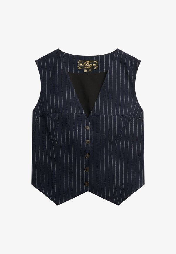 Superdry & Co Waistcoat - navy pinstripe