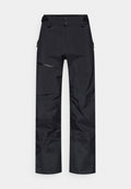 Schwarze wasserdichte Hose mit lockerem Schnitt, elastischem Bund, seitlichen Reißverschlusstaschen und strukturierter, strapazierfähiger Stoffqualität.