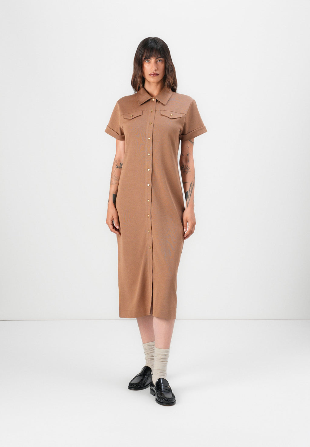 GOLD BUTTON MIDI SHIRT Media 3