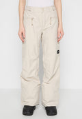 Beige Snowboardhosen mit Reißverschlusstaschen, einer lockeren Passform und Verstärkungen am Saum. Hergestellt aus strapazierfähigem, wetterfestem Material.