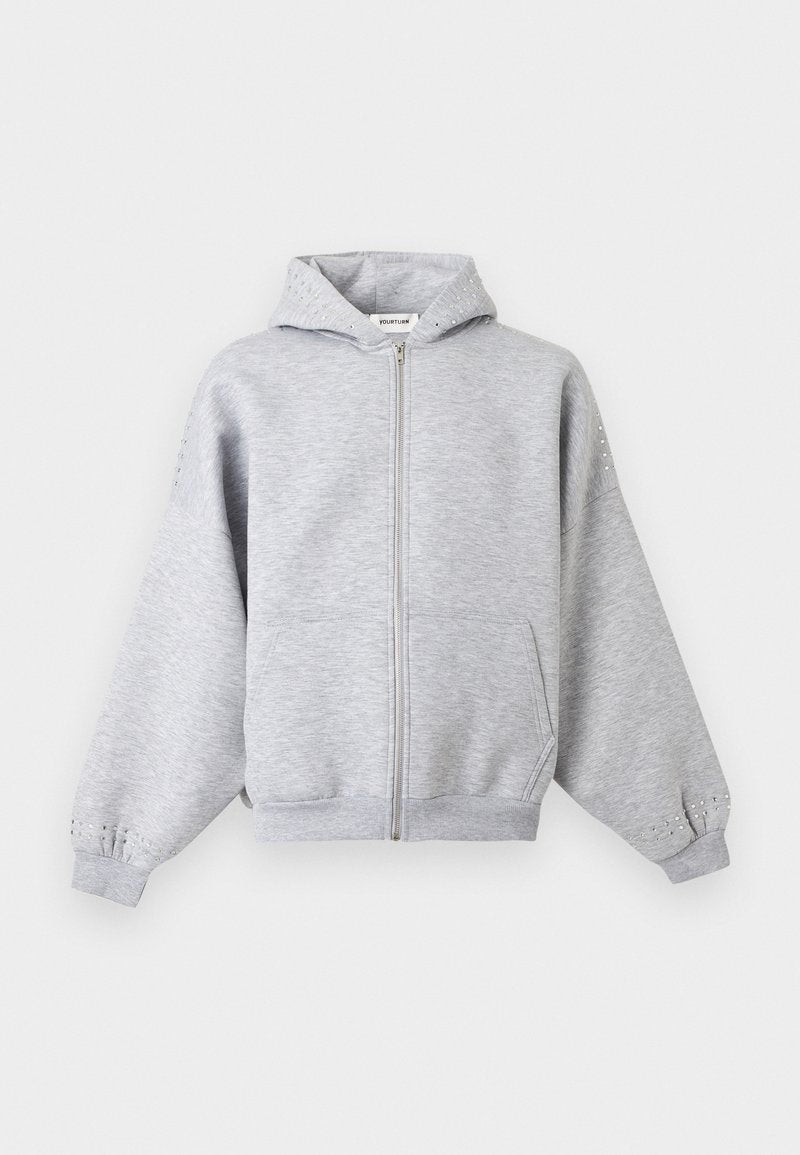 RELAXED FIT WITH STUDS ZIP-UP HOODIE Media 1