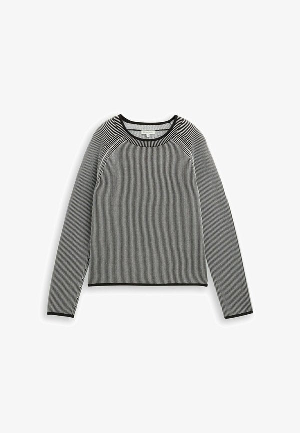 TOM TAILOR PULLOVER MIT RUNDHALSAUSSCHNITT - Jumper - black/white plaited knit