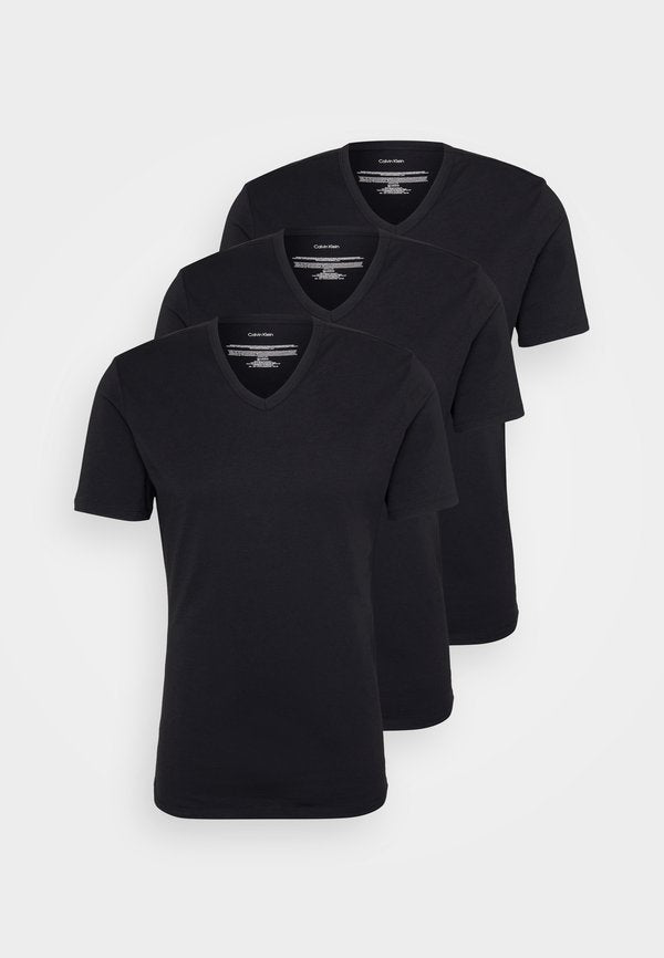 Calvin Klein Underwear 3 PACK V-NECK T-SHIRT COTTON MICROFIBER STRETCH - Undershirt - black