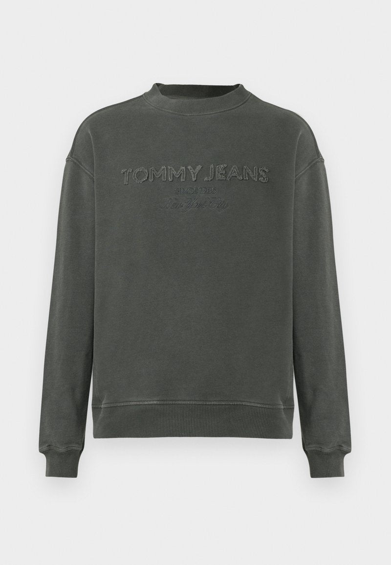 Grauer Sweatshirt aus Baumwolle mit rundem Halsausschnitt, gerippten Bündchen und besticktem "TOMMY JEANS"-Logo im Vintage-Stil.