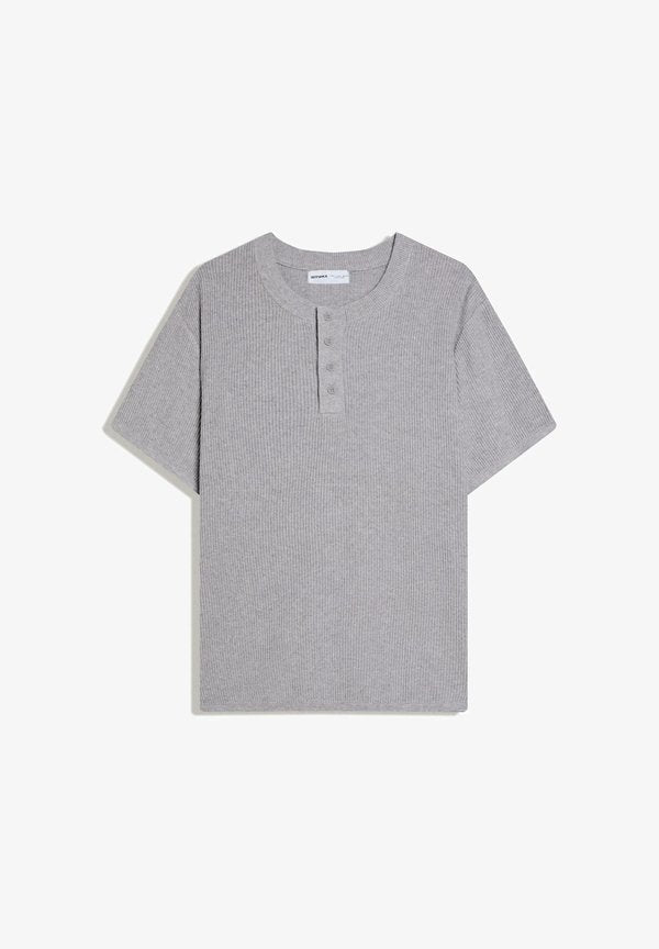 Bershka HENLEY COLLAR - TSHIRT - Basic T-shirt - dark grey