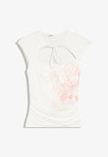 Bershka SPLIT WITH PRINT - TOP - Print T-shirt - beige