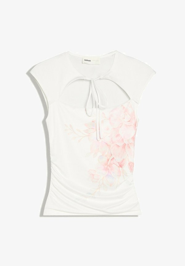 Bershka SPLIT WITH PRINT - TOP - Print T-shirt - beige