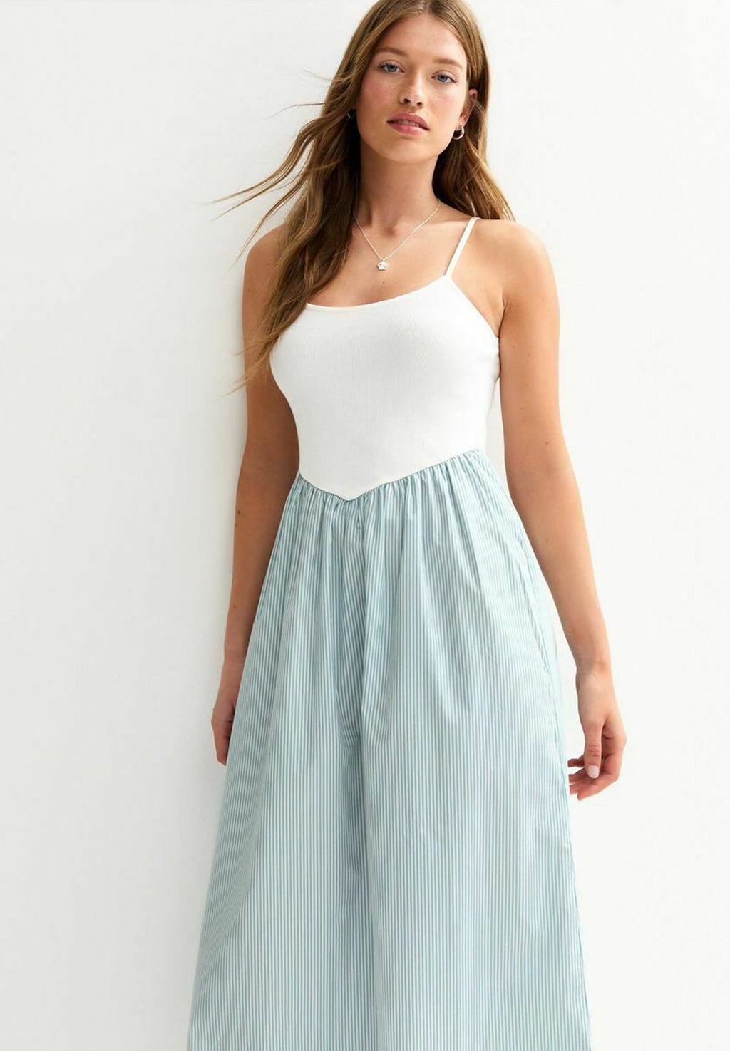 New Look STRIPE PRINT V WAIST POPLIN MIDI