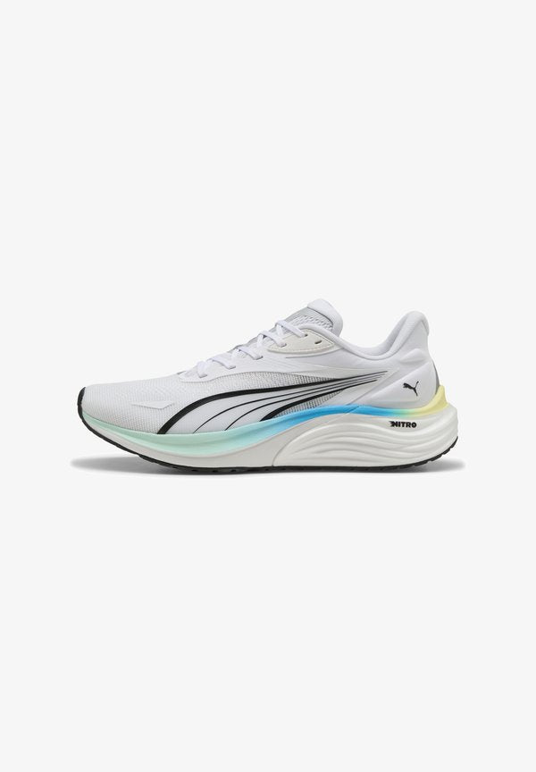 Puma ELECTRIFY NITRO 4 - Road running shoes - white/mint melt speed/blue
