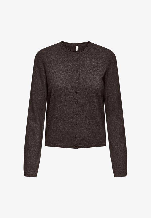 ONLY ONLLOYAL LS O-NECK BUTTON CARDI KNT NOOS - Cardigan - chocolate torte