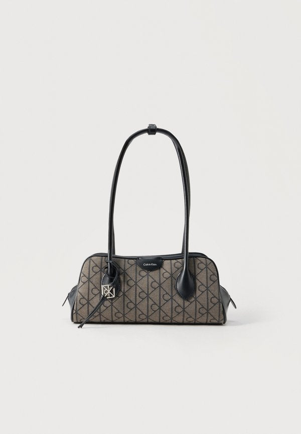 Calvin Klein EMBLEM TRIO JACQUARD SHOULDER - Handbag - beige/black