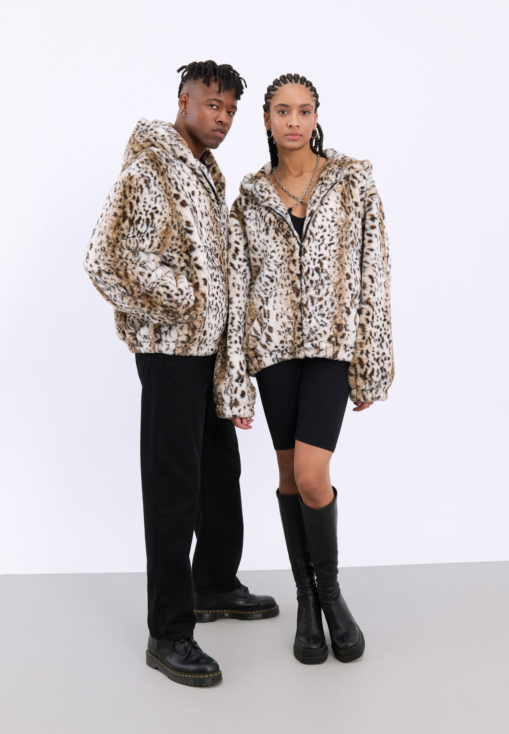 YOURTURN UNISEX OVERSIZED FIT FAUX FUR HOODED JACKET