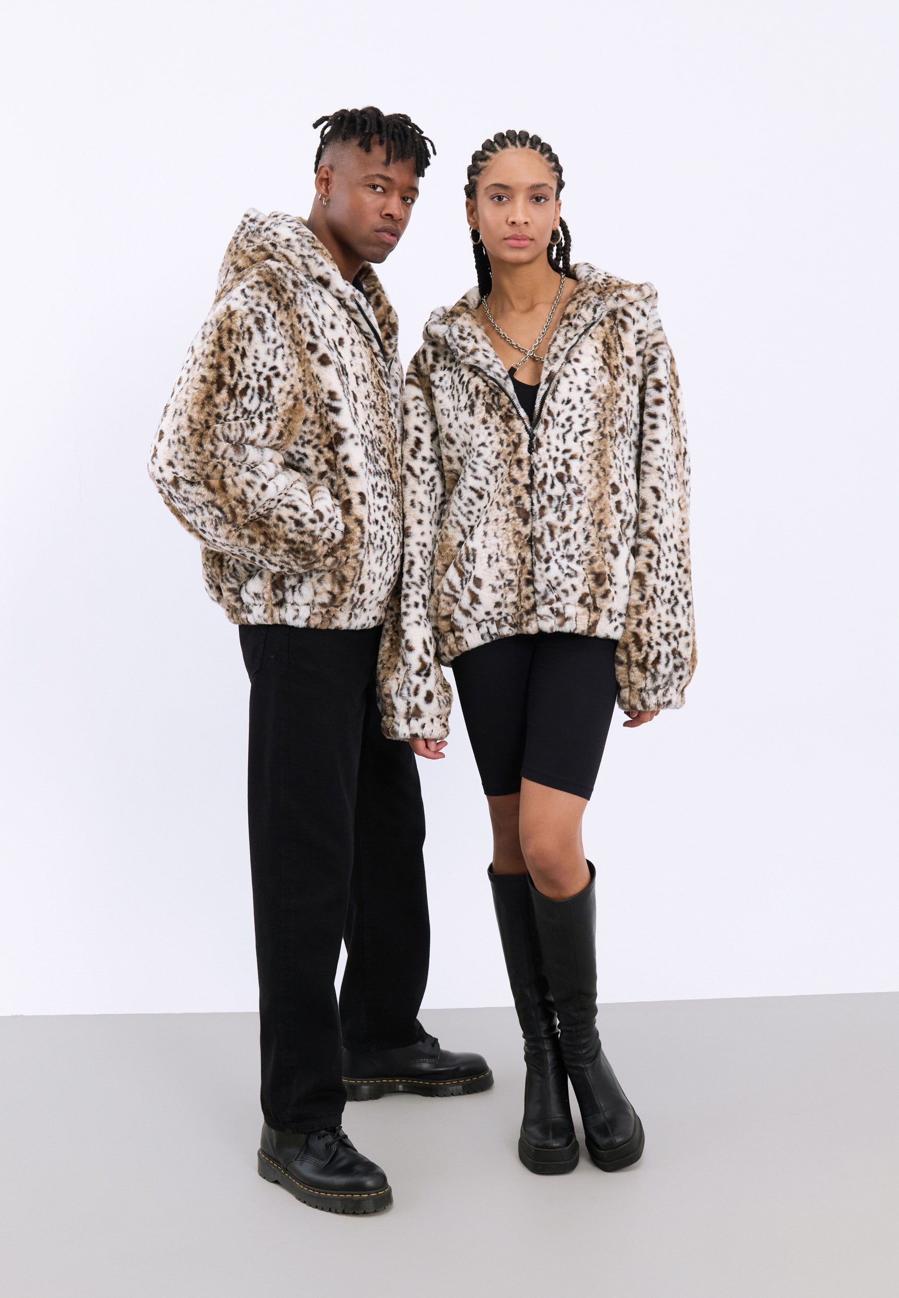 YOURTURN UNISEX OVERSIZED FIT FAUX FUR HOODED JACKET