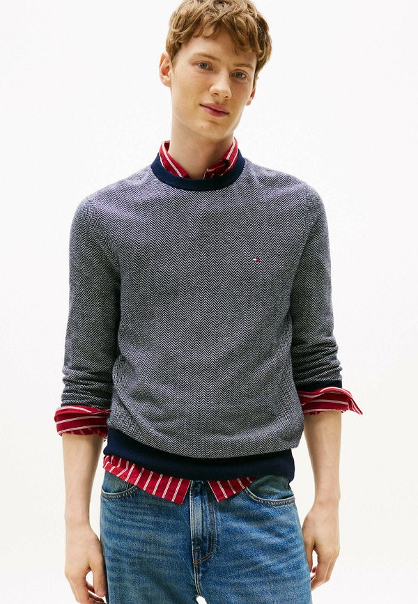 Tommy Hilfiger PIMA HERRINGBONE CREW - Jumper - navy blue ivory petal