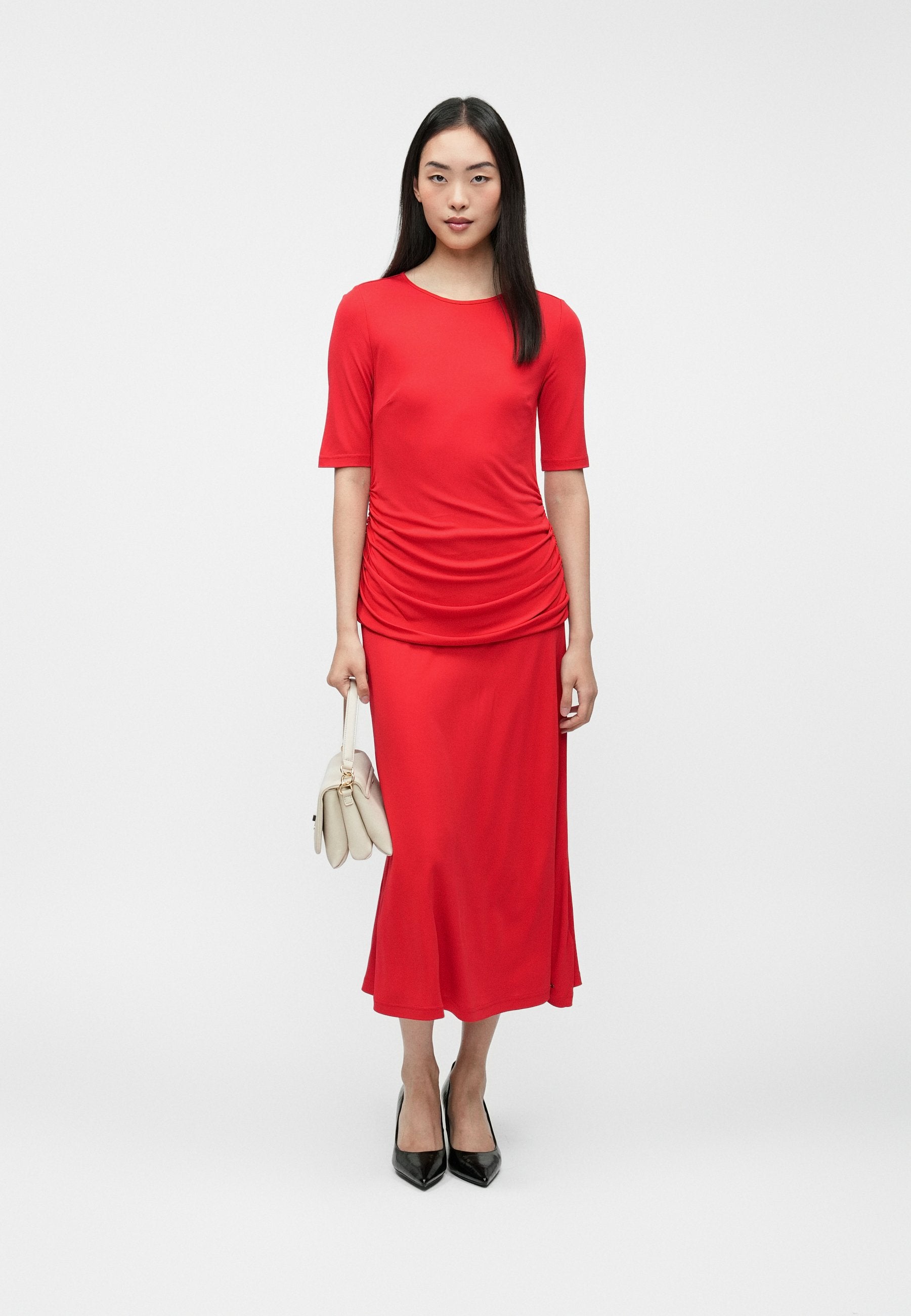FESTIVE CREPE SLIM GATHERED MIDI DRESS Media 2