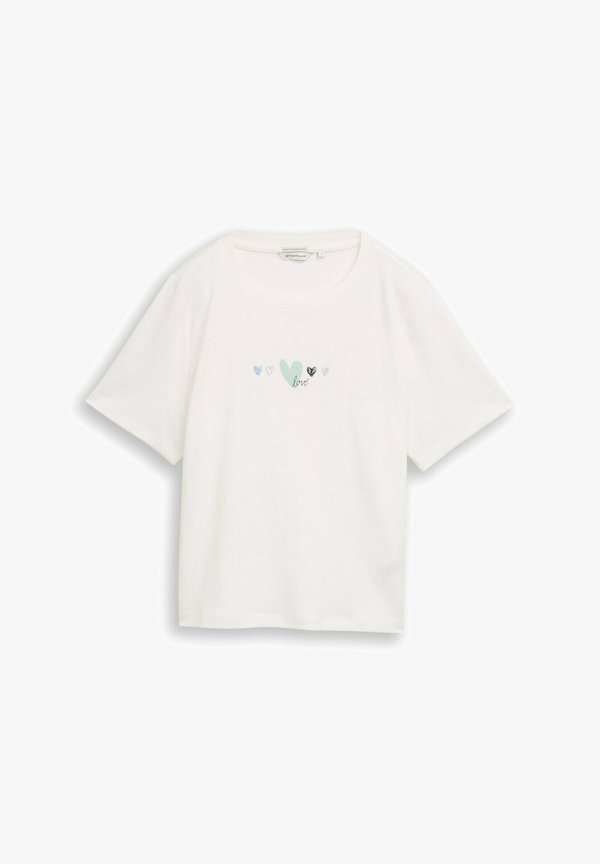 TOM TAILOR BOXY CREW NECK  - Print T-shirt - off white