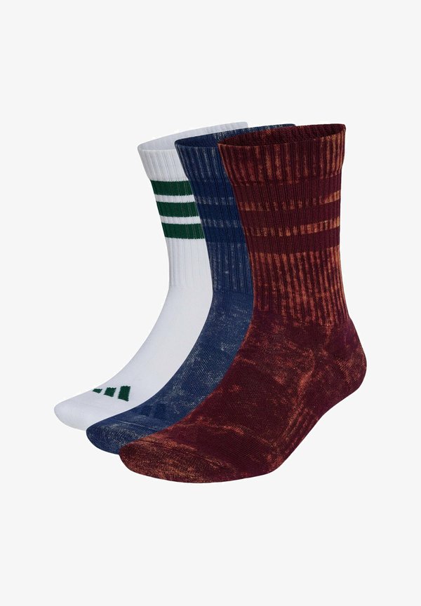 adidas Performance 3 STRIPES  CUSHIONED CREW STONE WASH 3 PAIR PACK UNISEX - Sports socks - maroon   dark blue   white   collegiate green