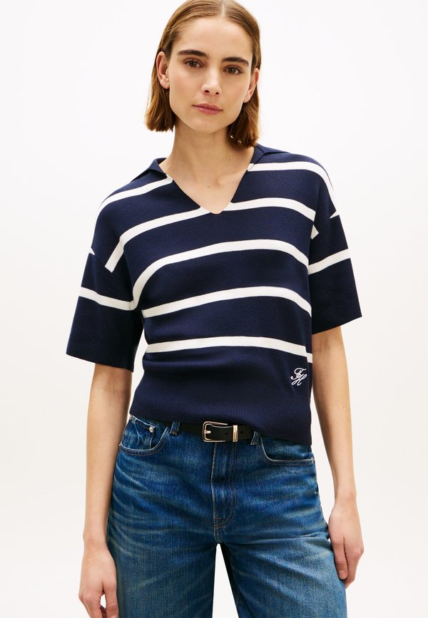 Tommy Hilfiger PREMIUM KNIT RELAXED POLO JUMPER - Polo shirt - dark night/ivory petal