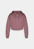 Gekürzter Kapuzenpullover aus weichem mauvefarbenem Stoff mit Kordelzugverschluss, gerippten Bündchen und Nike-Logo am unteren Ärmel.