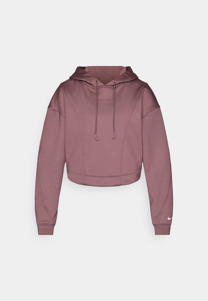 Gekürzter Kapuzenpullover aus weichem mauvefarbenem Stoff mit Kordelzugverschluss, gerippten Bündchen und Nike-Logo am unteren Ärmel.
