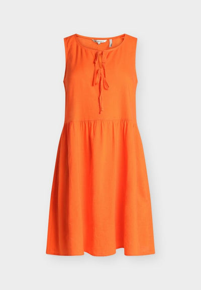 TOM TAILOR DENIM MINI LINEN MIX DRESS WITH RIBBONS