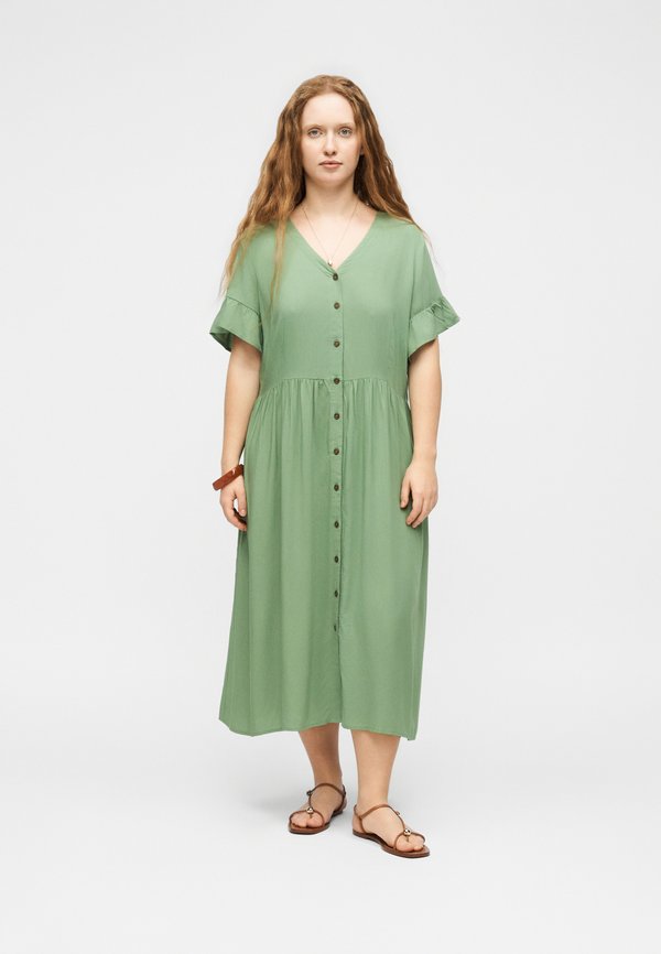 Vero Moda Curve VMCBELLA V NECK CALF DRESS - Day dress - hedge green