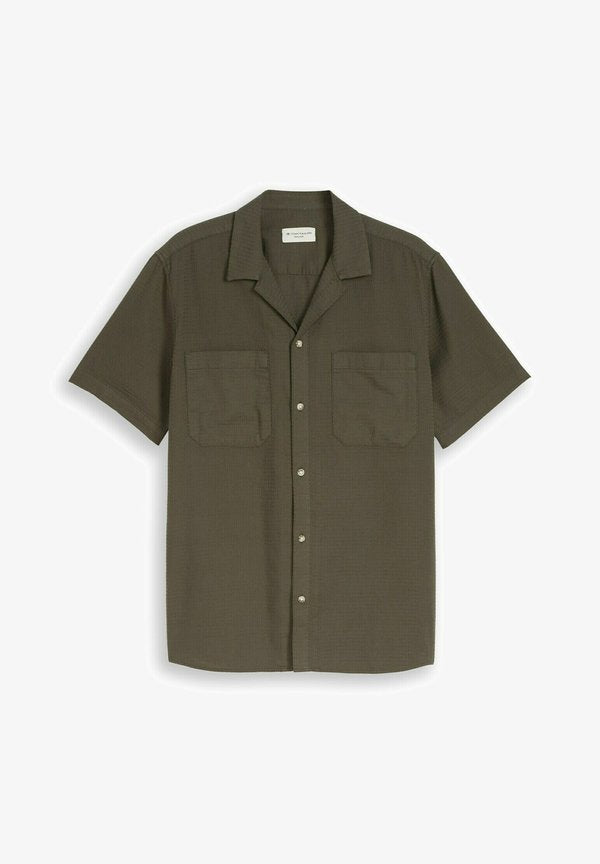 TOM TAILOR TOM TAILOR BLUSEN & SHIRTS REGULAR FIT RESORT HEMD MIT WAFFELSTRUKTUR - Shirt - deep leaf green