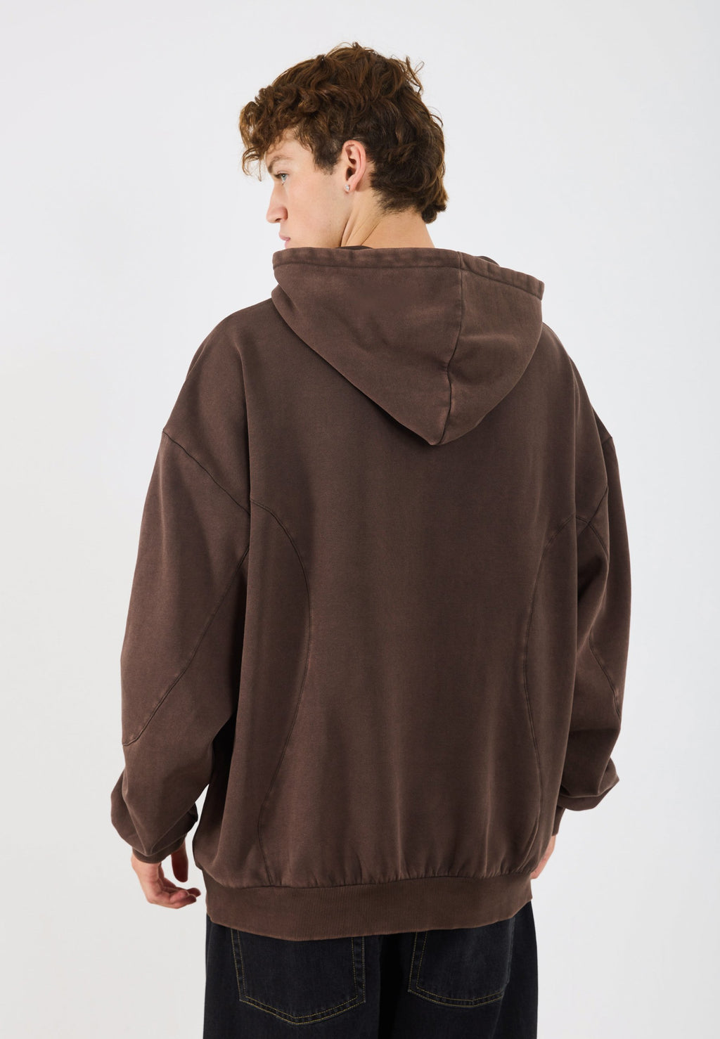 YOURTURN UNISEX RELAXED FIT CURVED HEM QUARTER-ZIP HOODIE