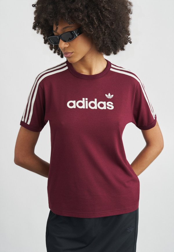adidas Originals LINEAR TEE - Print T-shirt - maroon/off white