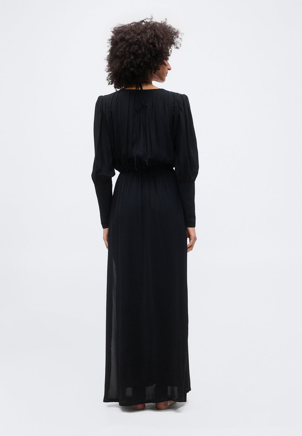 ADRIANA DEGREAS SOLID PLUNGE NECK MAXI DRESS
