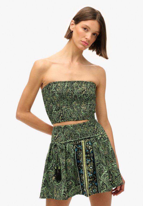 Superdry & Co ST TROPEZ - Pleated skirt - green leaf paisley