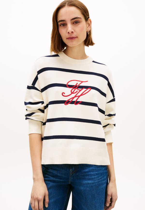 Tommy Hilfiger FULL NEEDLE GRAPHIC SWEATER - CO FULL NEEDLE - Jumper - calico/dark night navy