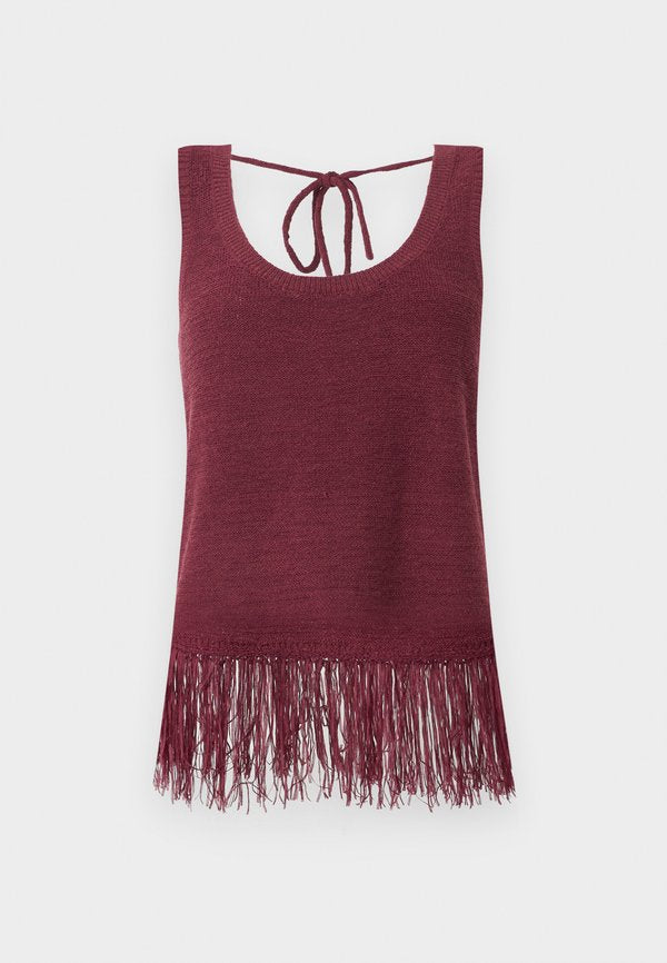 ONLY ONLSUNNY U NECK FRINGE - Top - maroon banner