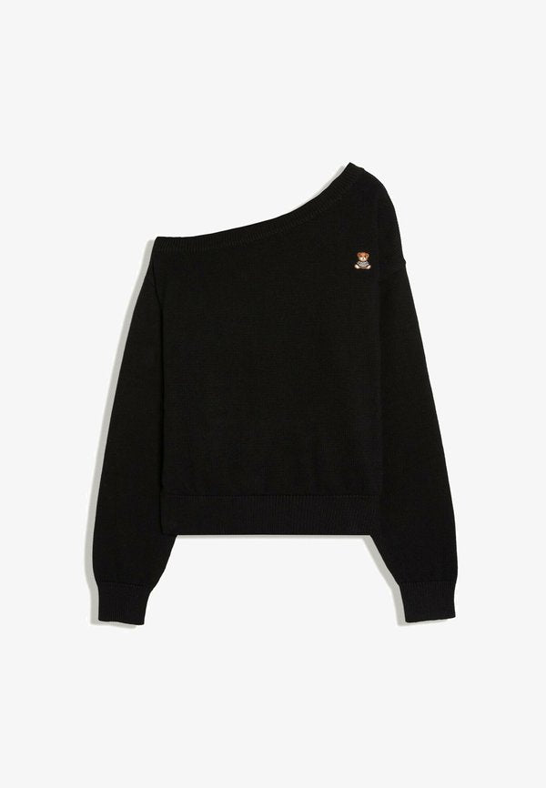 Bershka EMBROIDERED BOAT NECK - SWEATER - Jumper - black