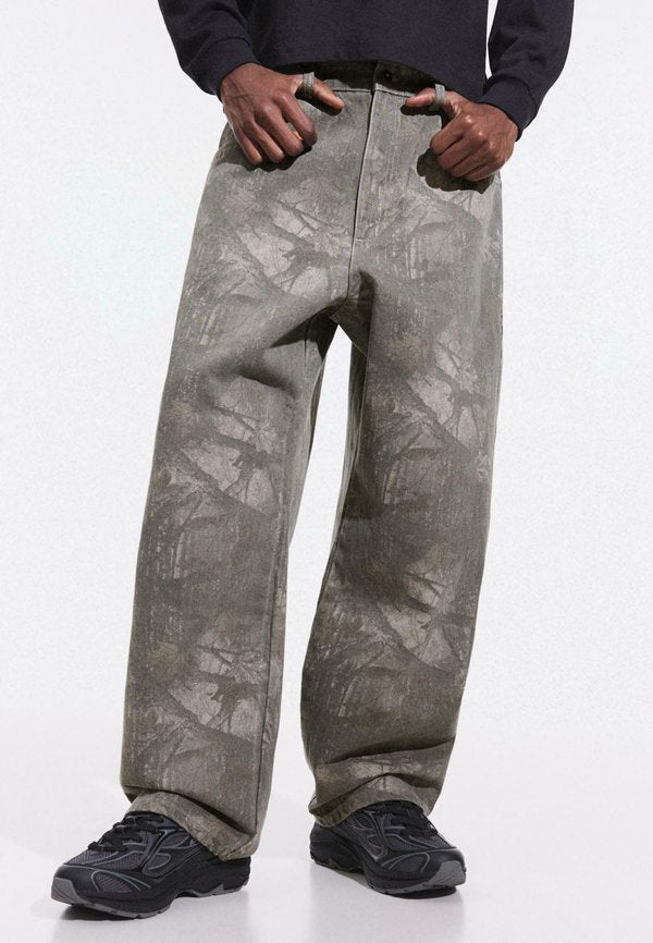 Bershka SUPER  PRINTED  - Baggy Jeans - mottled dark grey
