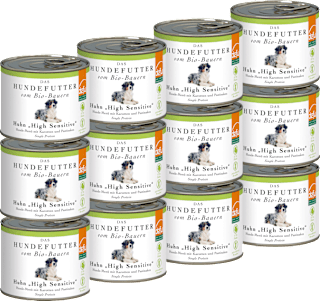 Nassfutter Hund mit Bio Huhn sensitiv getreidefrei, Multipack (12x200 g) Defu