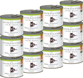 Nassfutter Katze mit Bio Huhn sensitiv, Multipack (12x200 g) Defu